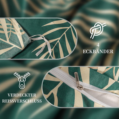 Mikrofaser Bettwäsche-Set 135x200 cm, Grün Blätter-Design