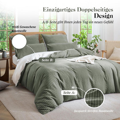 Bettwäsche-Set 135x200 Baumwolle Olivgrün 4tlg.