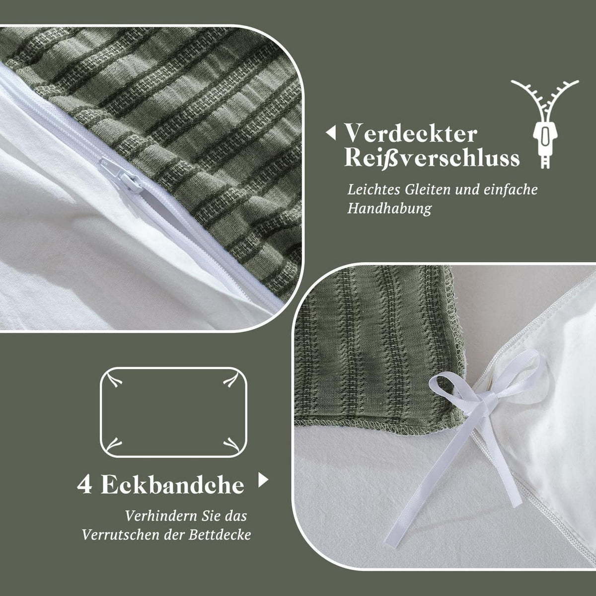Bettwäsche-Set 135x200 Baumwolle Olivgrün 4tlg.