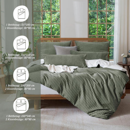 Bettwäsche-Set 135x200 Baumwolle Olivgrün 4tlg.