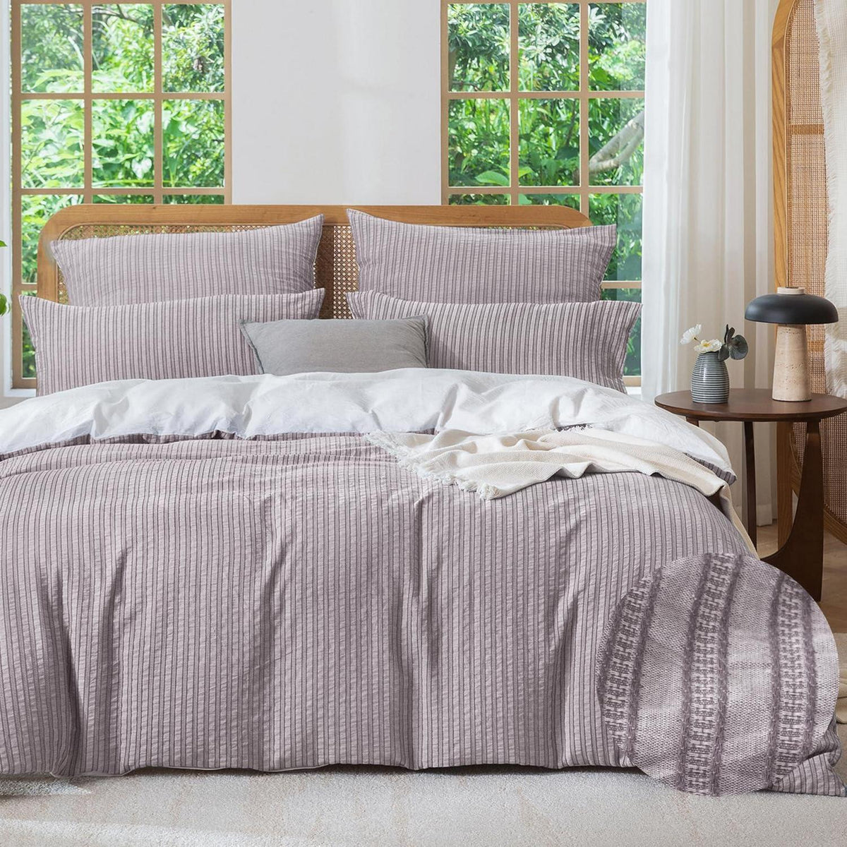 Bettwäsche-Set 135x200 Baumwolle Violett 4tlg. Jacquard & Stone Washed