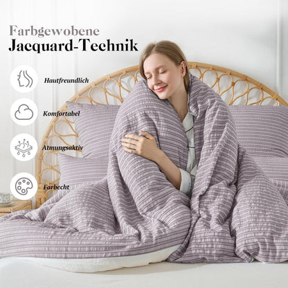 Bettwäsche-Set 135x200 Baumwolle Violett 4tlg. Jacquard & Stone Washed