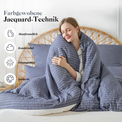 Bettwäsche-Set 135x200 Baumwolle Marineblau 4tlg. Jacquard & Stone Wash