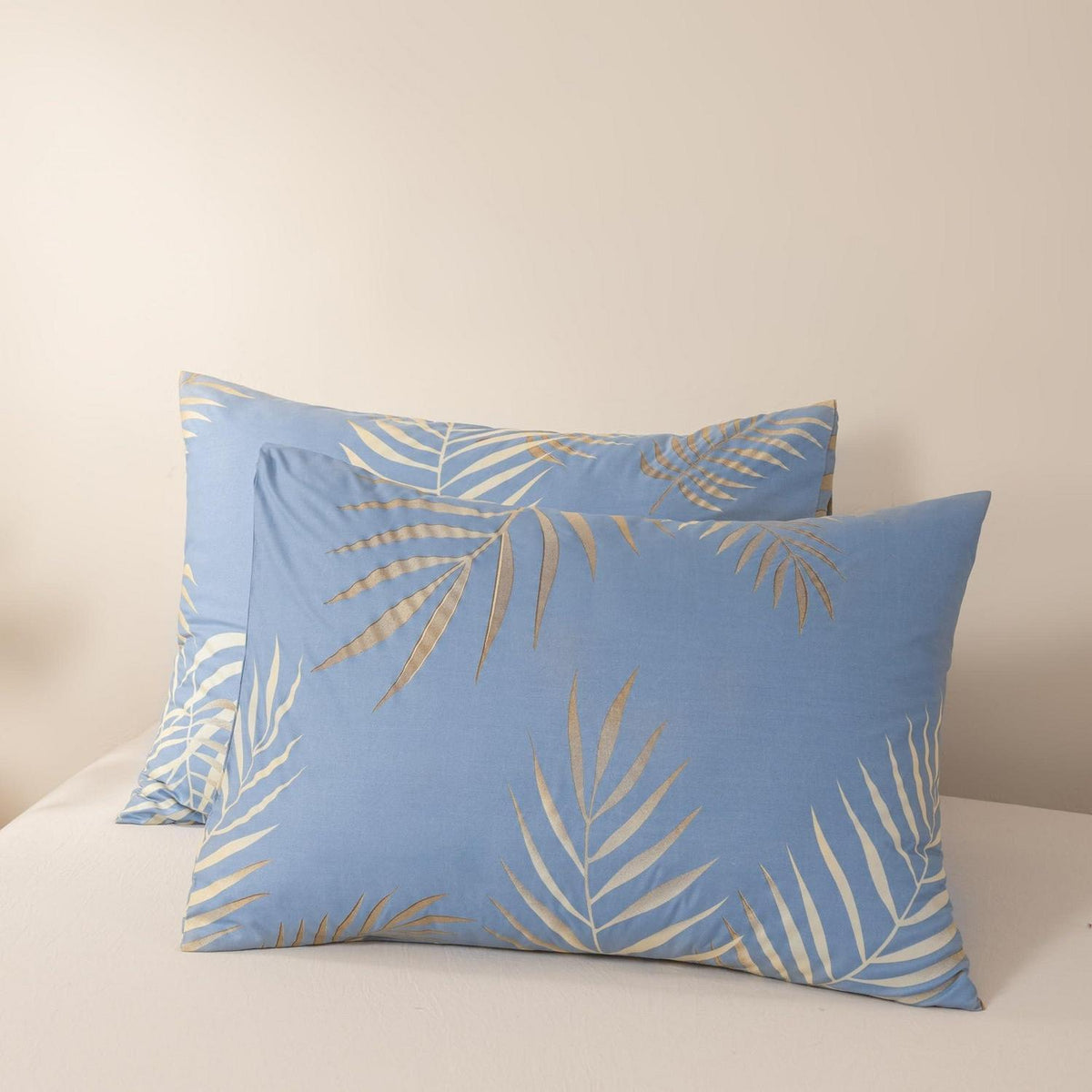 Mikrofaser Bettwäsche Set 135x200 cm Blau Blätter-Design