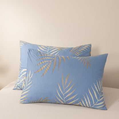 Mikrofaser Bettwäsche Set 135x200 cm Blau Blätter-Design