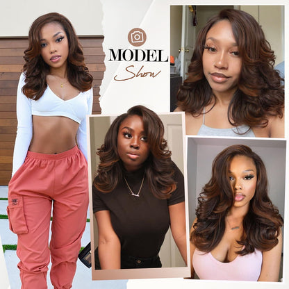 WIGNEE Body Wave Perücke Braun Gemischt 4/30, 16 Zoll