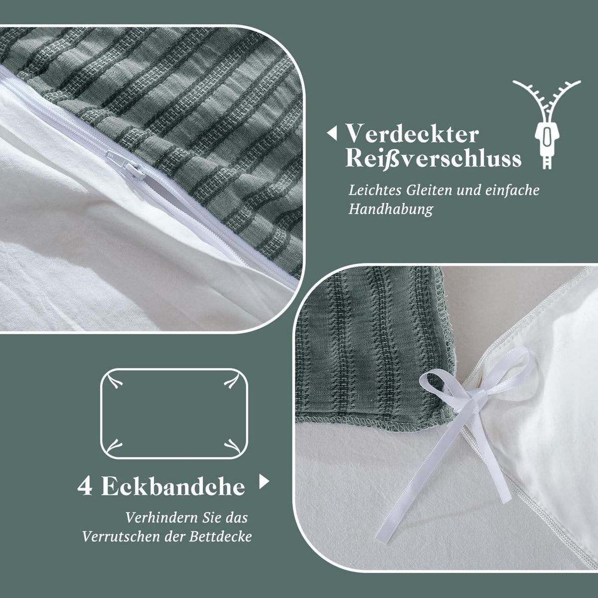 Bettwäsche-Set 135x200 Dunkelgrün, 4tlg. Baumwolle Jacquard