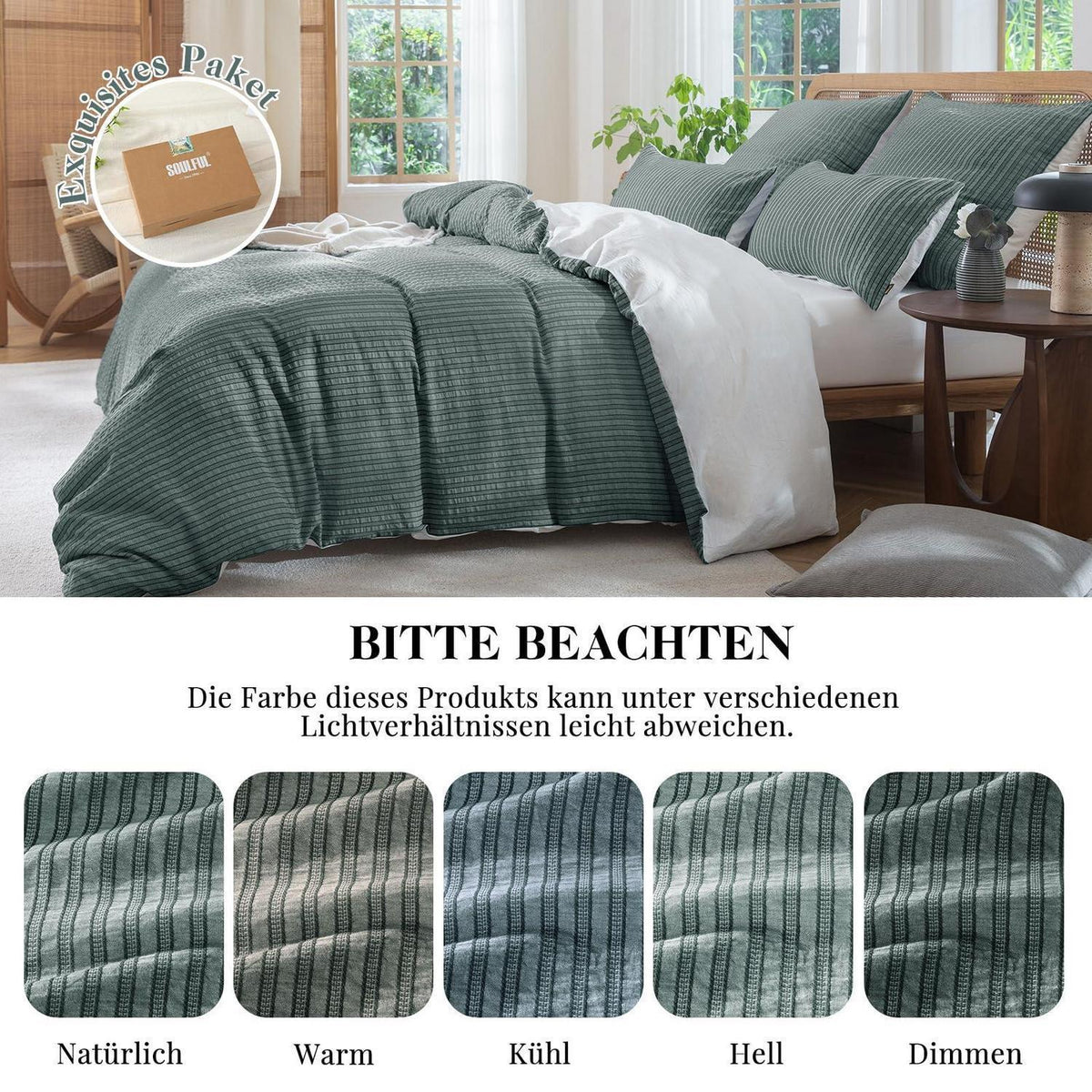 Bettwäsche-Set 135x200 Dunkelgrün, 4tlg. Baumwolle Jacquard