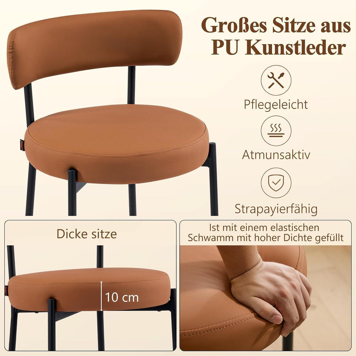 Barhocker Set 3er – Braun, 63,5cm Sitzhöhe in Lederoptik