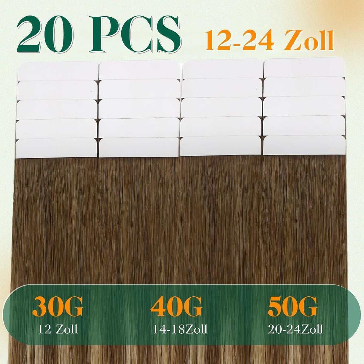 Echthaar Tape Extensions Braun Ombre 55cm – Natürliche Verlängerung