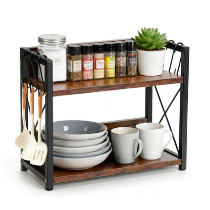 2-Tier Kaffee Tee Organizer mit Tassenhalter aus Holz & Eisen