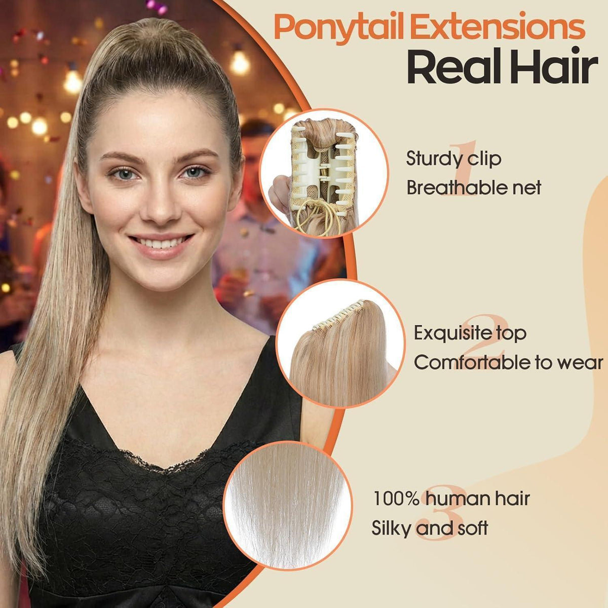 Echthaar Pferdeschwanz Extension #18/613 Aschblond & Blond