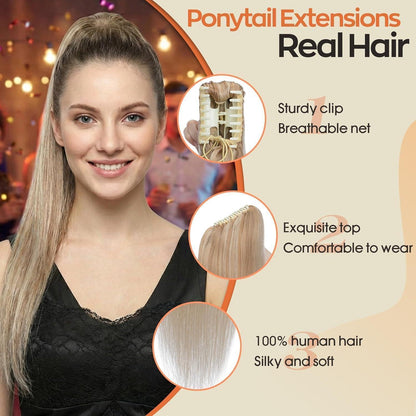 Echthaar Pferdeschwanz Extension #18/613 Aschblond & Blond