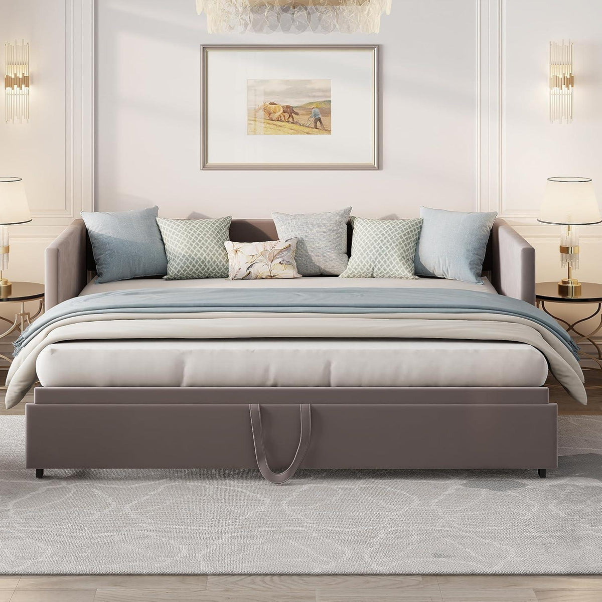 Schlafsofa 200cm Grau – Ausziehbar, Schrankbett & Tagesbett