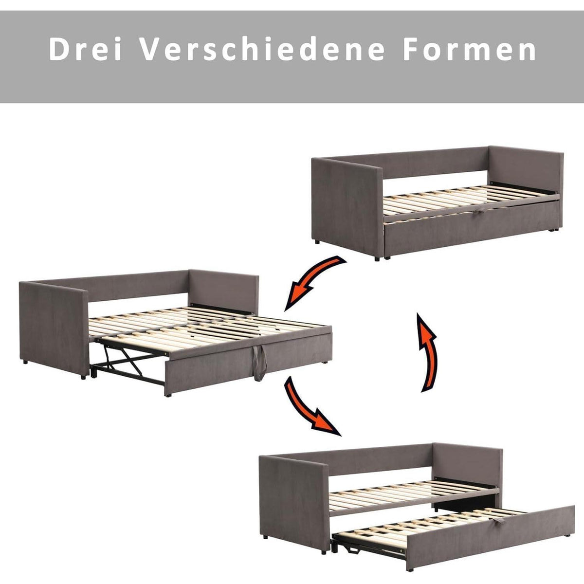 Schlafsofa 200cm Grau – Ausziehbar, Schrankbett & Tagesbett