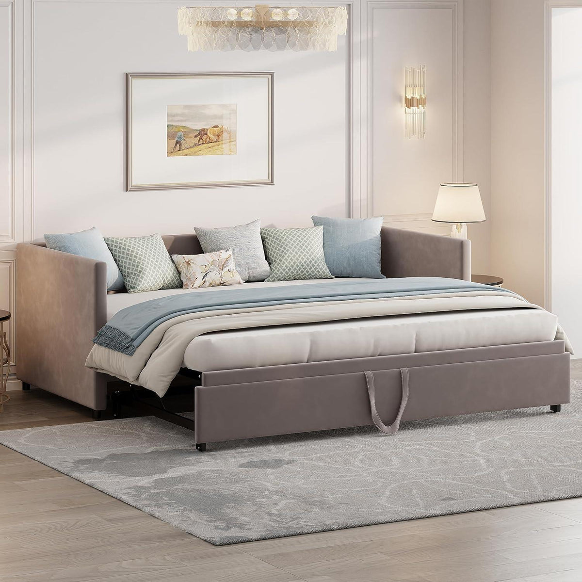 Schlafsofa 200cm Grau – Ausziehbar, Schrankbett & Tagesbett