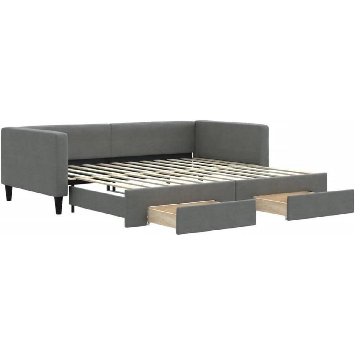 Tagesbett ausziehbar mit Schubladen & Schlaffunktion – Dunkelgrau 100x200 cm
