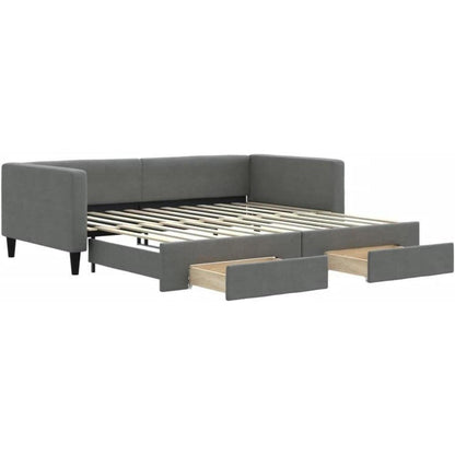 Tagesbett ausziehbar mit Schubladen & Schlaffunktion – Dunkelgrau 100x200 cm