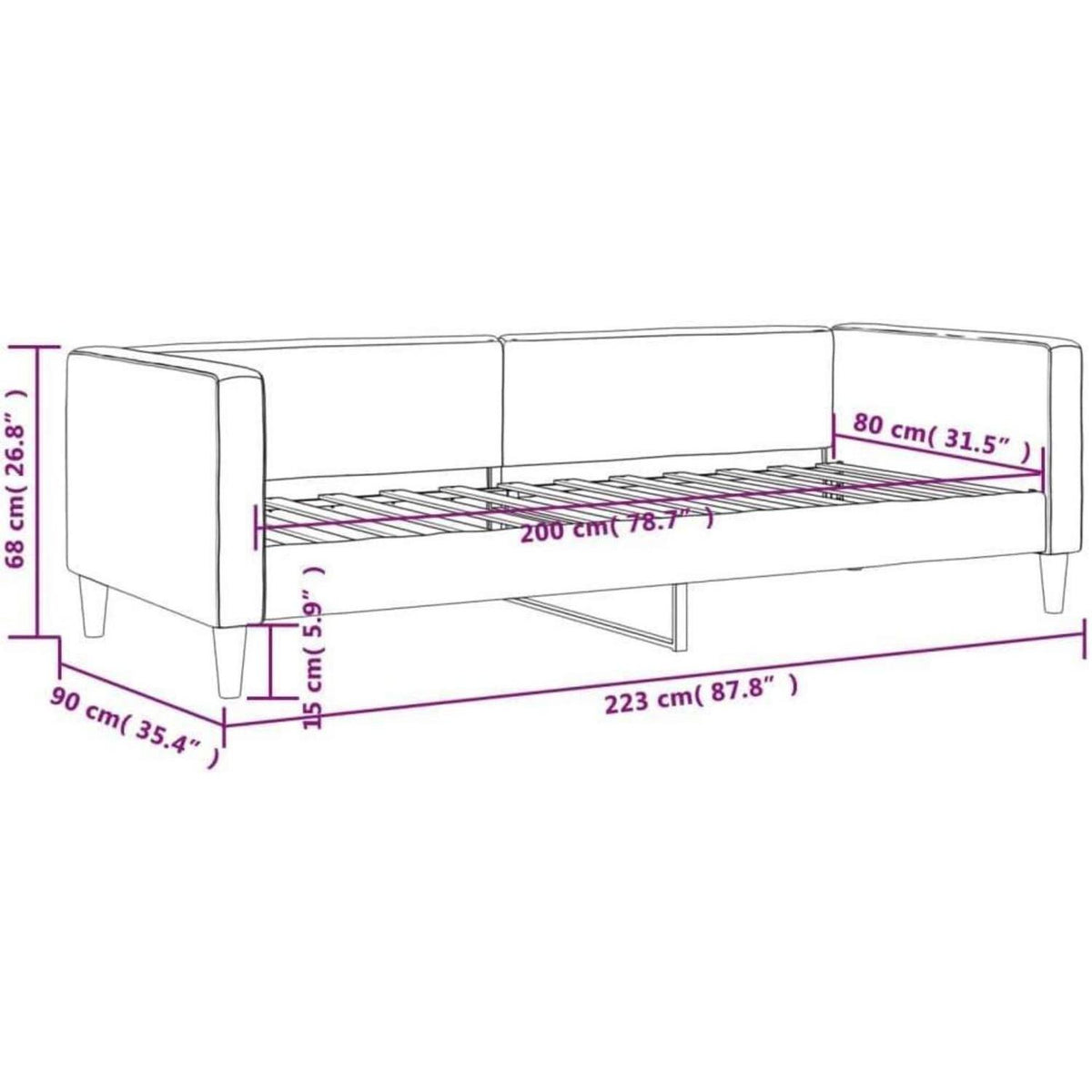 Tagesbett Hellgrau 80x200 cm mit Stauraum & Schlaffunktion
