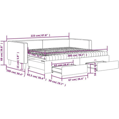 2-Sitzer Schlafsofa mit Bettkasten & Schublade, 90x200 cm
