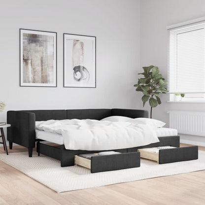 Tagesbett ausziehbar mit Schubladen – 2-Sitzer Sofabett Schwarz 100x200 cm