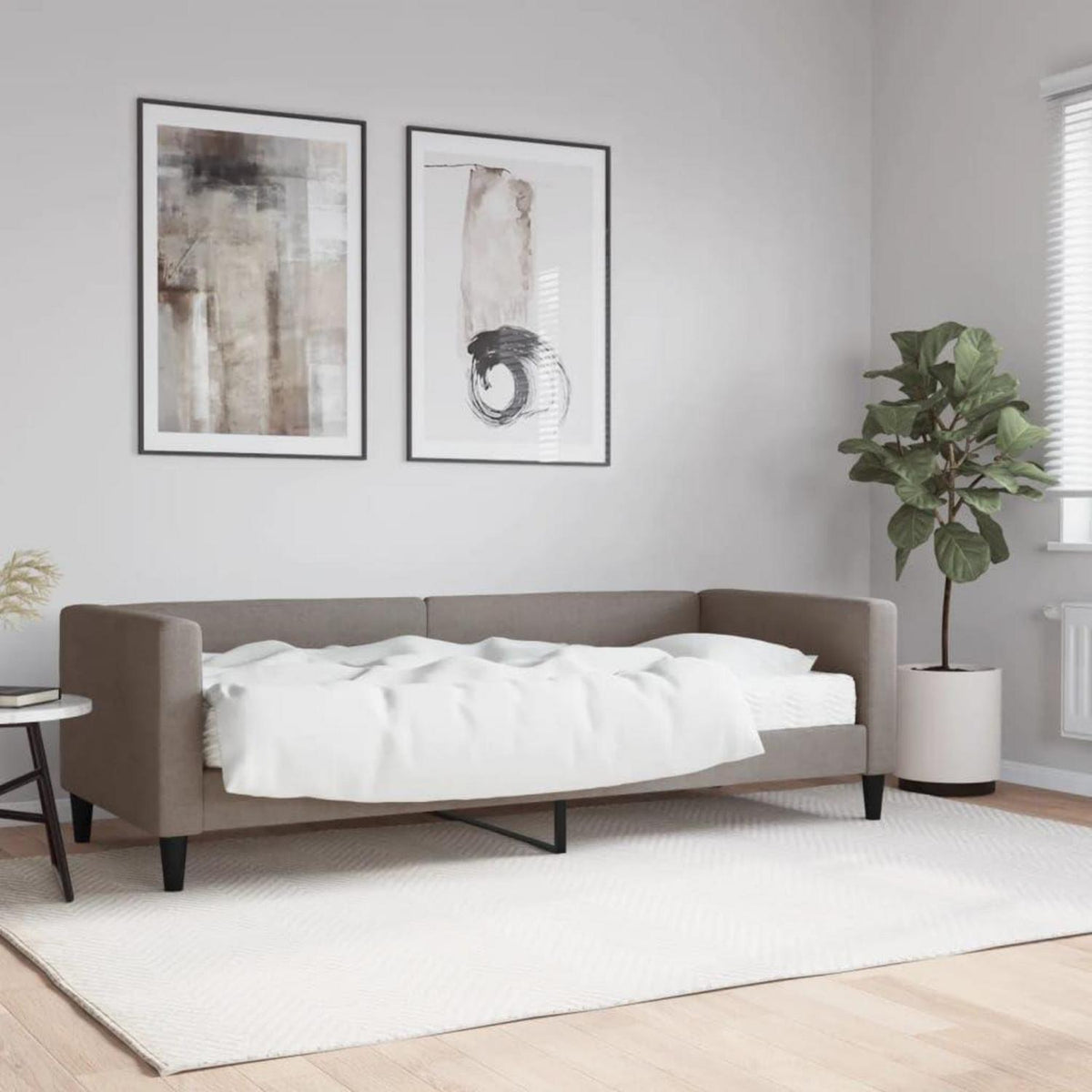 Tagesbett mit Matratze & Stauraum – Schlafsofa 80x200 cm Taupe