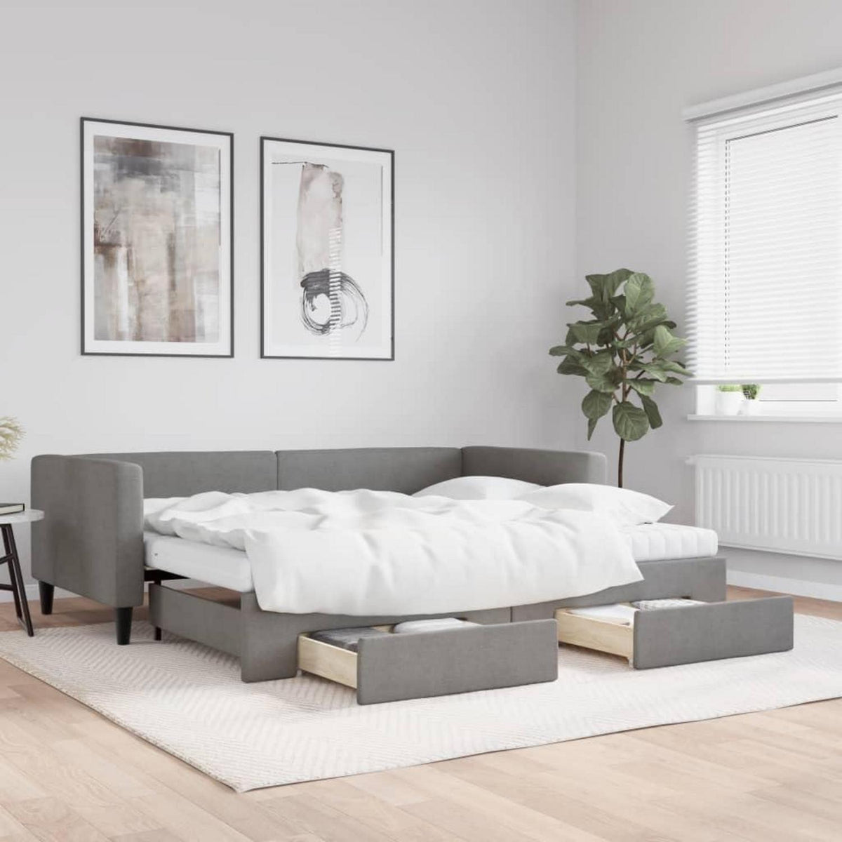 Schlafsofa 2-Sitzer Dunkelgrau – Ausziehbar mit Bettkasten & Schublade