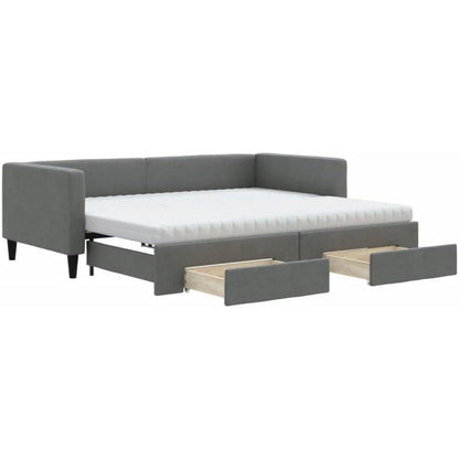 Schlafsofa 2-Sitzer Dunkelgrau – Ausziehbar mit Bettkasten & Schublade