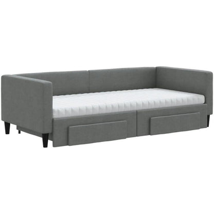 Schlafsofa 2-Sitzer Dunkelgrau – Ausziehbar mit Bettkasten & Schublade