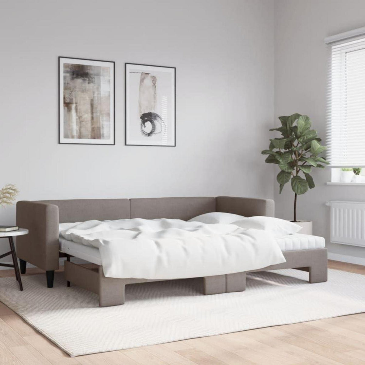 Tagesbett ausziehbar mit Matratze & Bettkasten – Taupe 80x200 cm