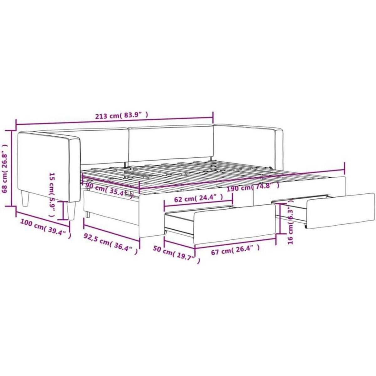 Tagesbett ausziehbar mit Schubladen – Schlafsofa 90x190 cm