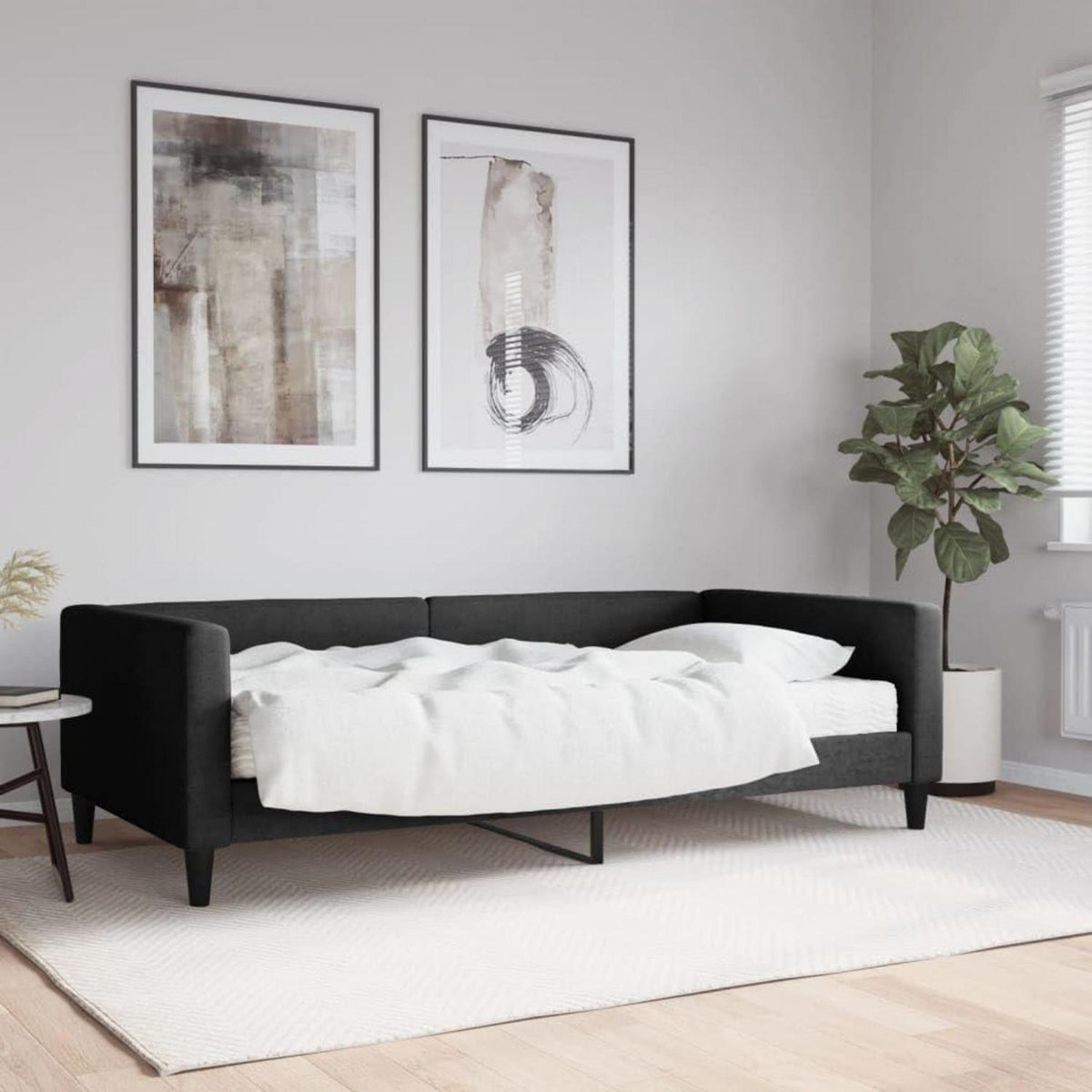 Schlafsofa 2-Sitzer mit Matratze & Stauraum – Schwarz 100x200 cm