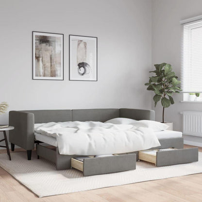 Tagesbett ausziehbar mit Schubladen – Schlafsofa 90x200 cm Dunkelgrau
