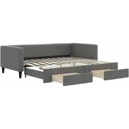 Tagesbett ausziehbar mit Schubladen – Schlafsofa 90x200 cm Dunkelgrau
