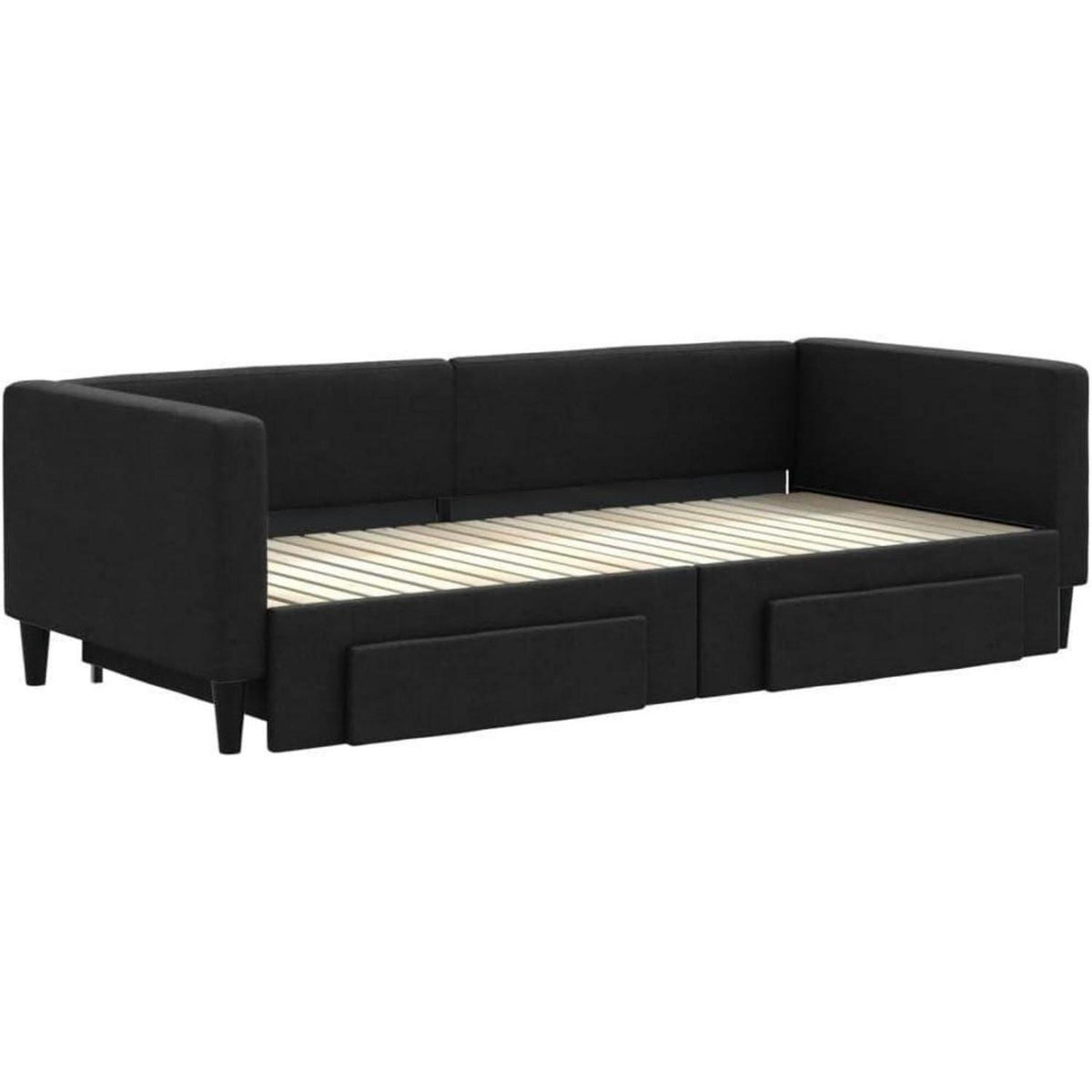 Schlafsofa 2-Sitzer Schwarz – Ausziehbett mit Bettkasten & Schublade