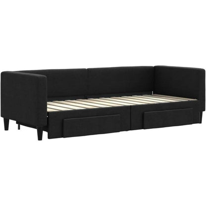 Tagesbett ausziehbar mit Schubladen – 80x200 cm Schlafsofa Schwarz