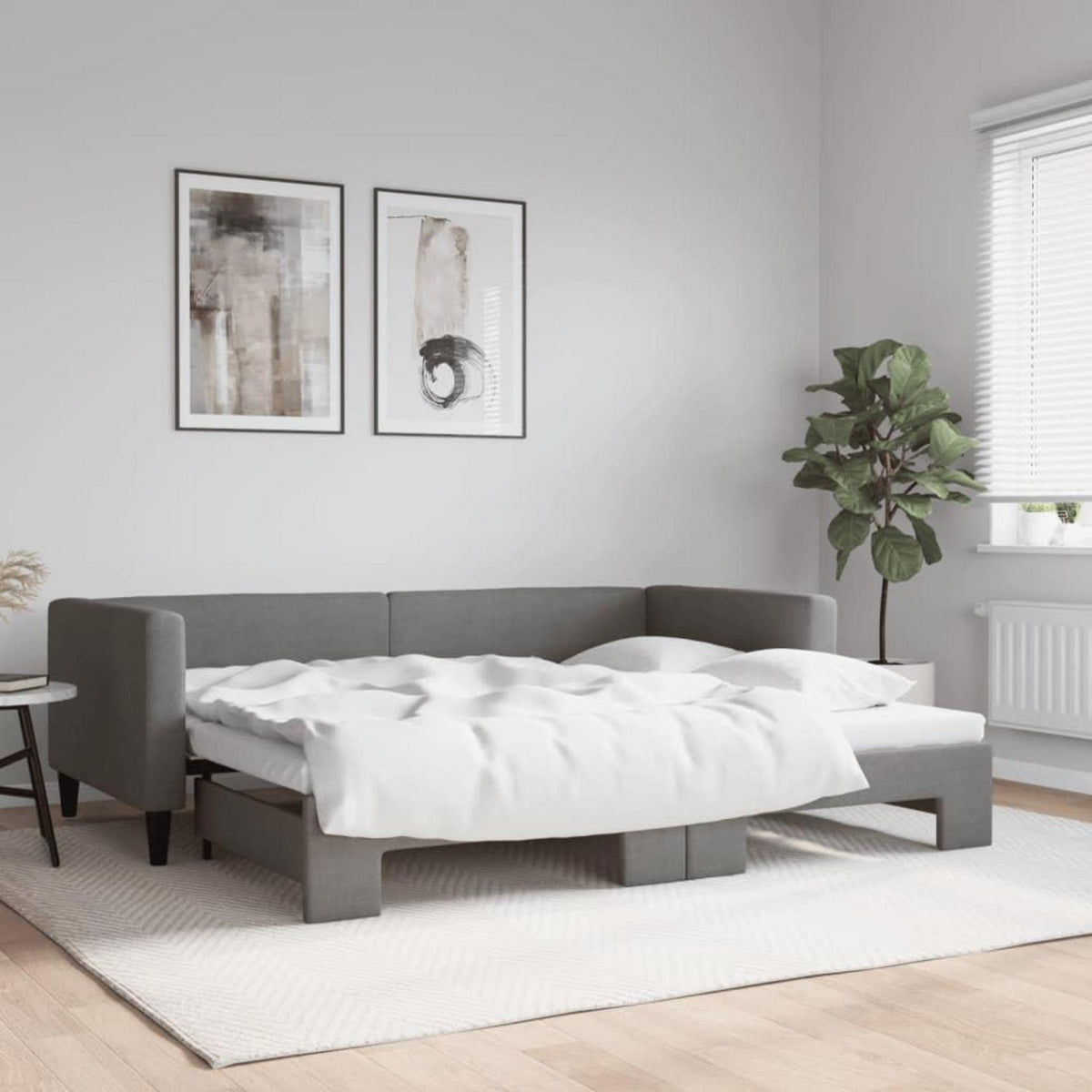 Tagesbett ausziehbar Schlafsofa 2-Sitzer mit Bettkasten Dunkelgrau