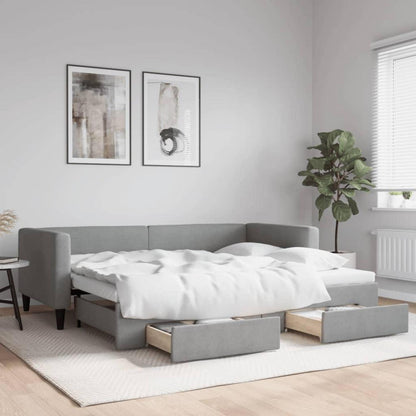 2-Sitzer Schlafsofa mit Bettkasten & Schublade, Hellgrau 90x200 cm
