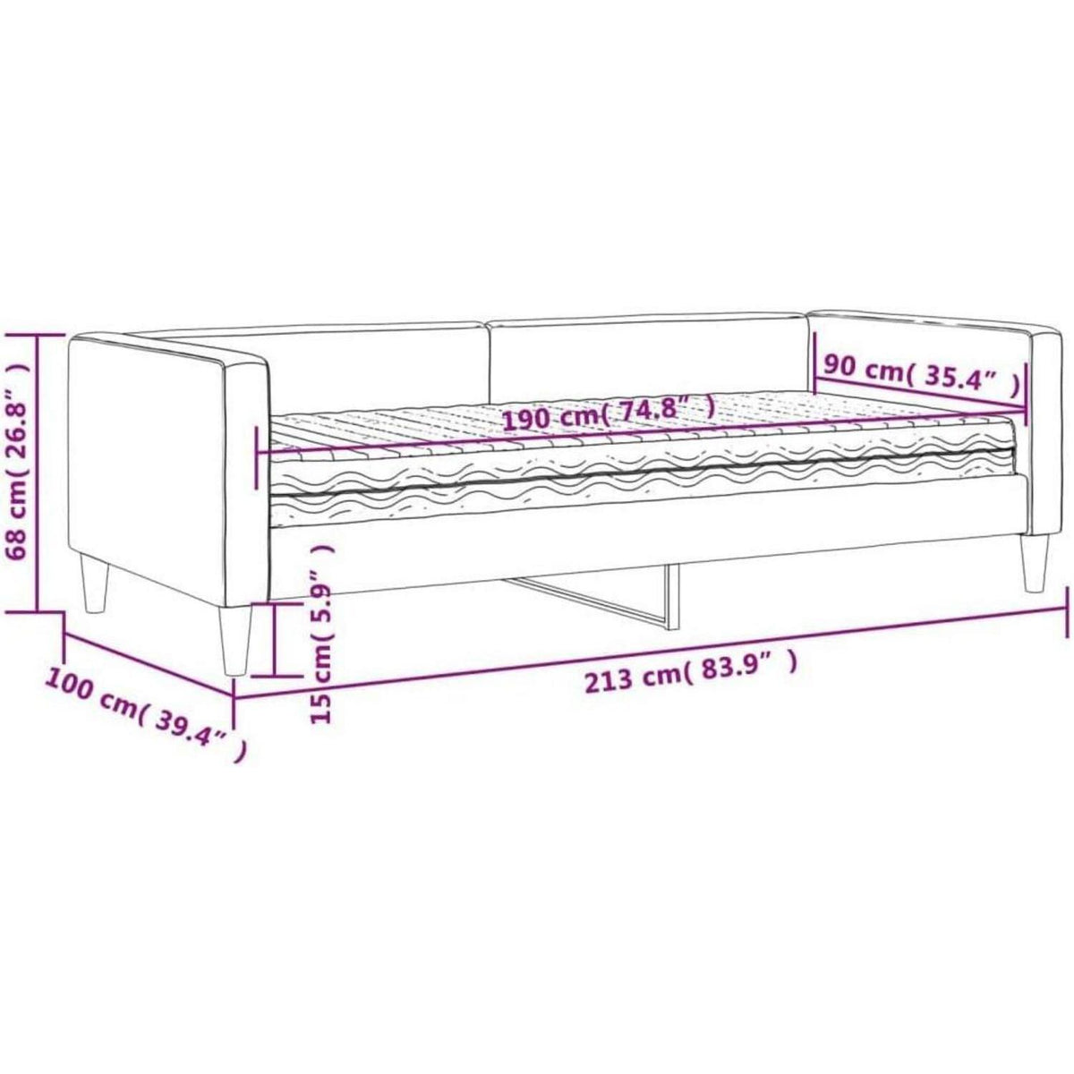 Schlafsofa 2-Sitzer mit Matratze – Hellgrau 90x190 cm