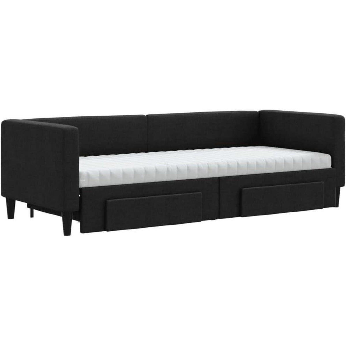 Schlafsofa 2-Sitzer Schwarz – Ausziehbett mit Bettkasten & Schublade