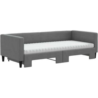 Tagesbett ausziehbar mit Matratze & Bettkasten – Dunkelgrau 90x200 cm