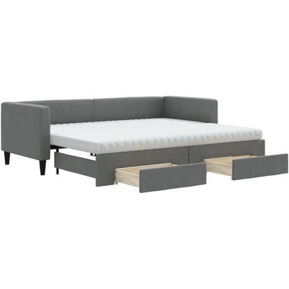 Schlafsofa 2-Sitzer Dunkelgrau – Ausziehbar mit Bettkasten & Schublade