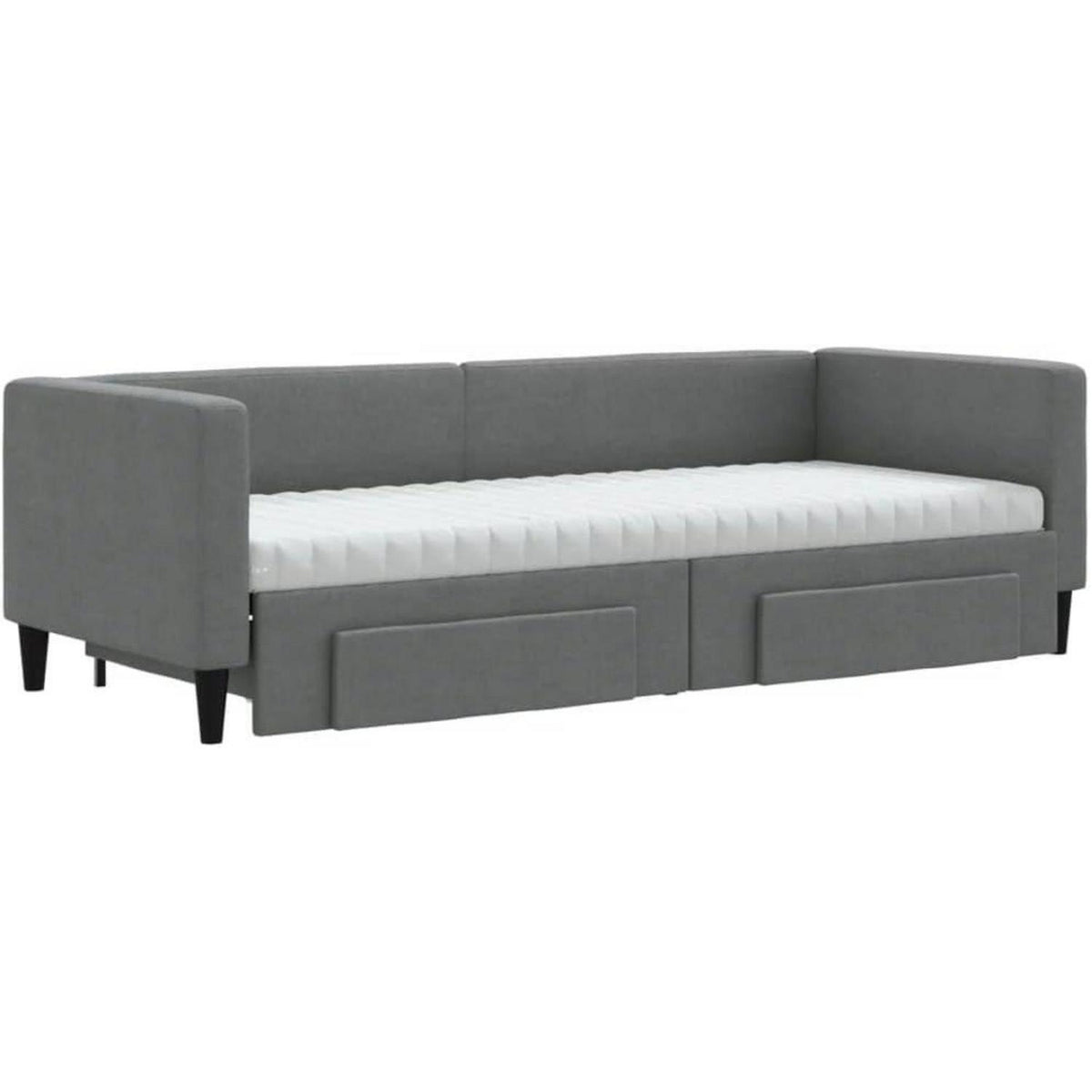 Schlafsofa 2-Sitzer Dunkelgrau – Ausziehbar mit Bettkasten & Schublade