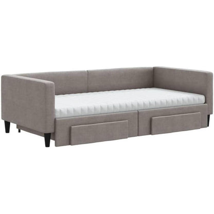 Ausziehbett 2-Sitzer mit Schubladen & Matratze – Taupe 100x200 cm