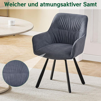 Drehbarer Esszimmerstuhl Set Grau – Samt, Armlehnen & Komfort