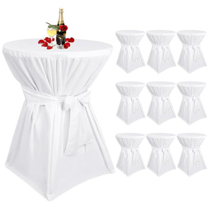 10 Stehtischhüllen Weiß – Ø80cm, Polyester mit Fußtaschen
