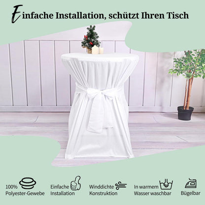 10 Stehtischhüllen Weiß – Ø80cm, Polyester mit Fußtaschen