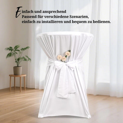 10 Stehtischhüllen Weiß – Ø80cm, Polyester mit Fußtaschen