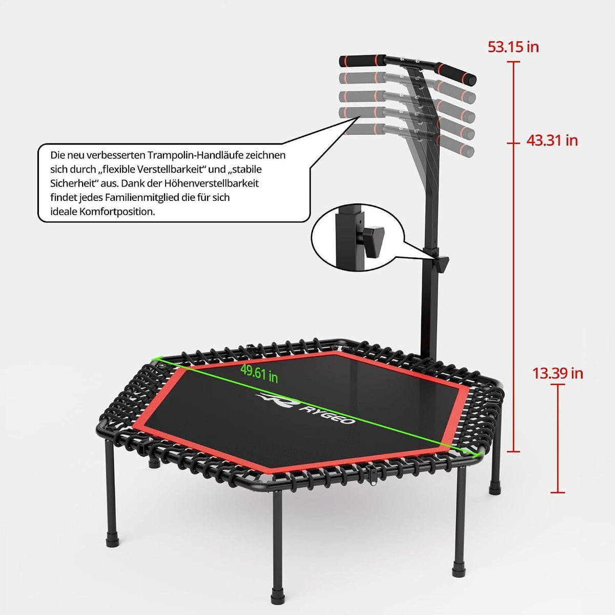 50-Zoll Fitness Trampolin für Erwachsene – Rebounder mit Stahlrahmen