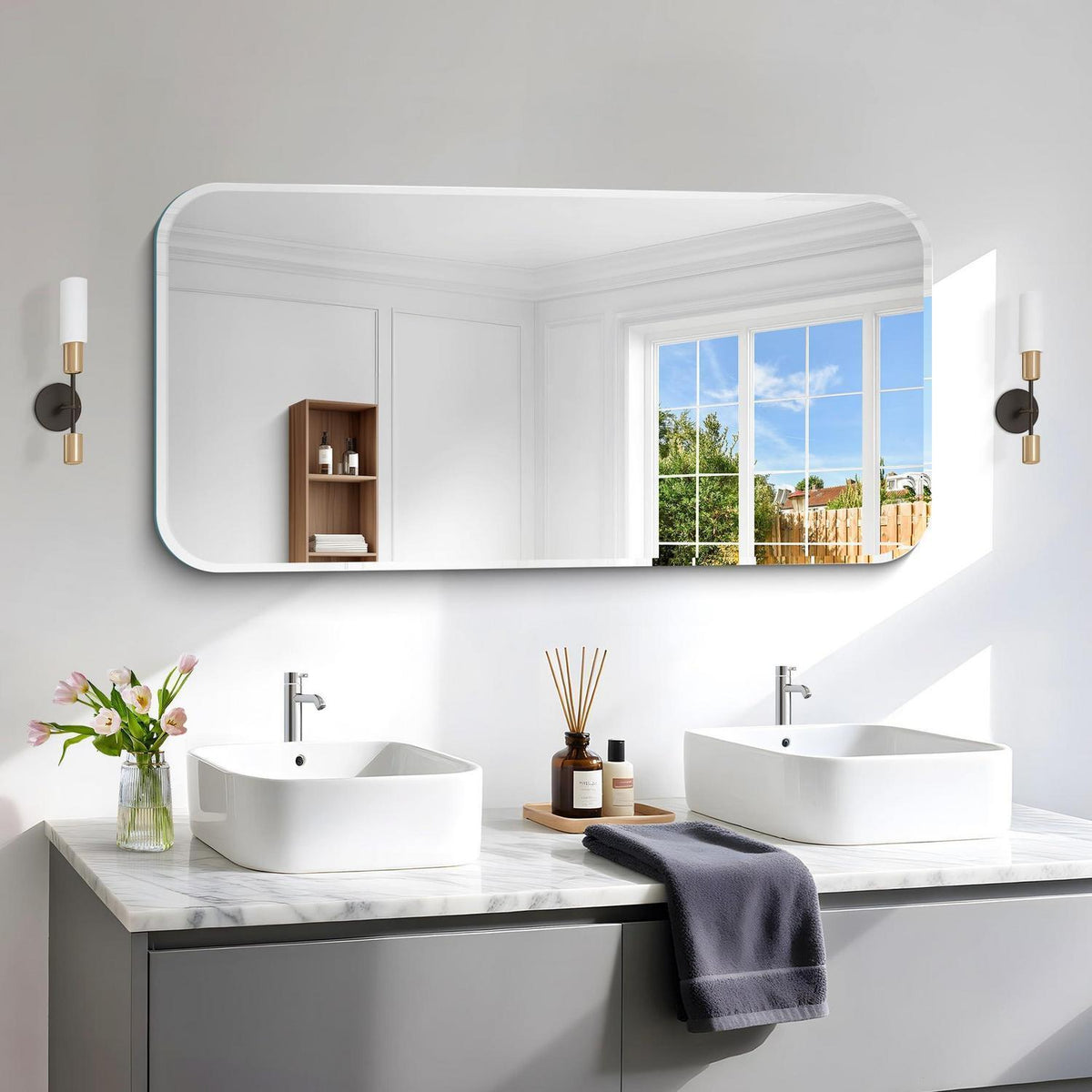 Rahmenloser Wandspiegel 120x60 cm mit abgerundeten Ecken